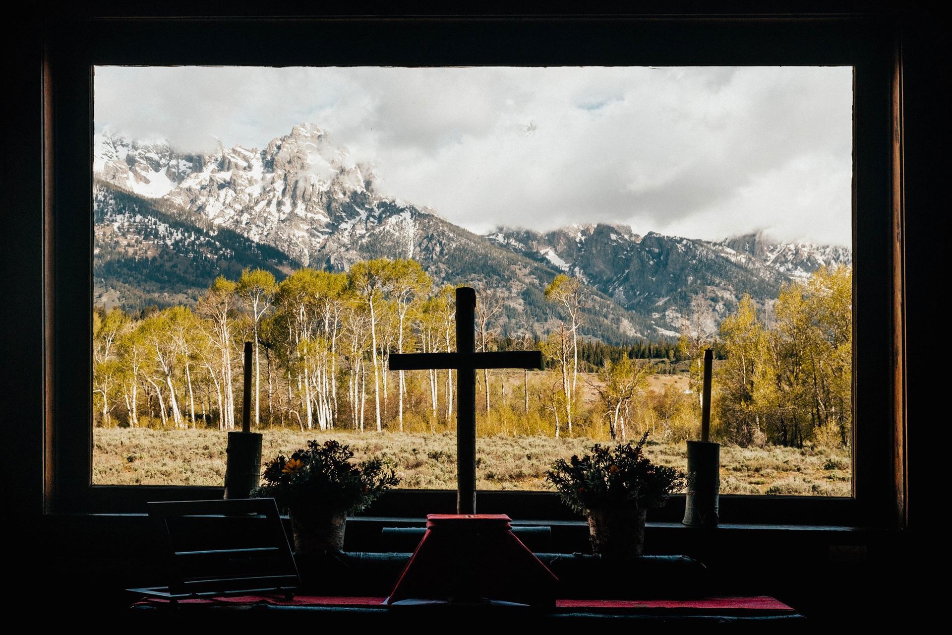 View of the Grand Tetons through a window