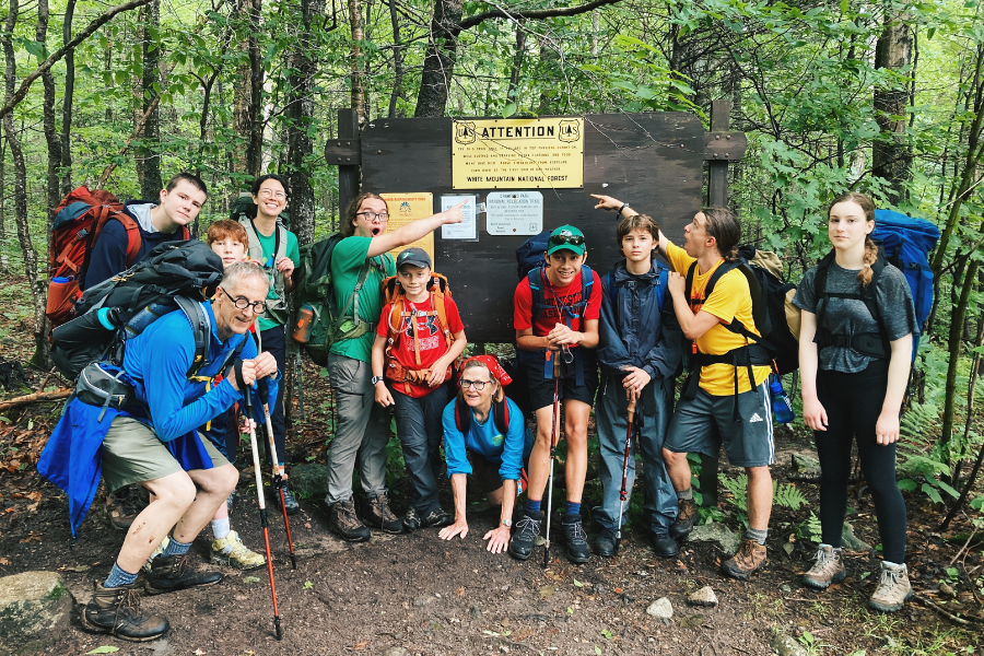 Parish of the Epiphany youth on 2023 hut hike in New Hampshire